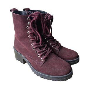 Steve Madden Suede Combat Boot US 8 - BURGUNDY